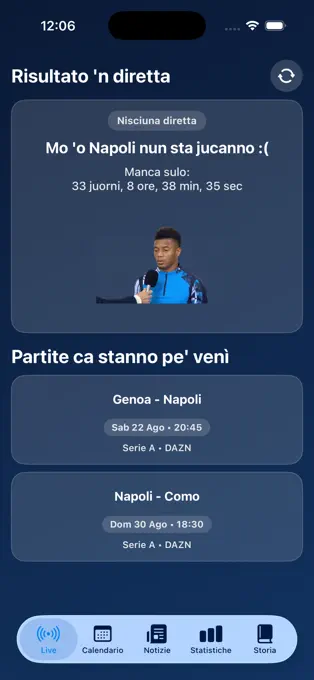 Live Napoli match screen in the FNS app