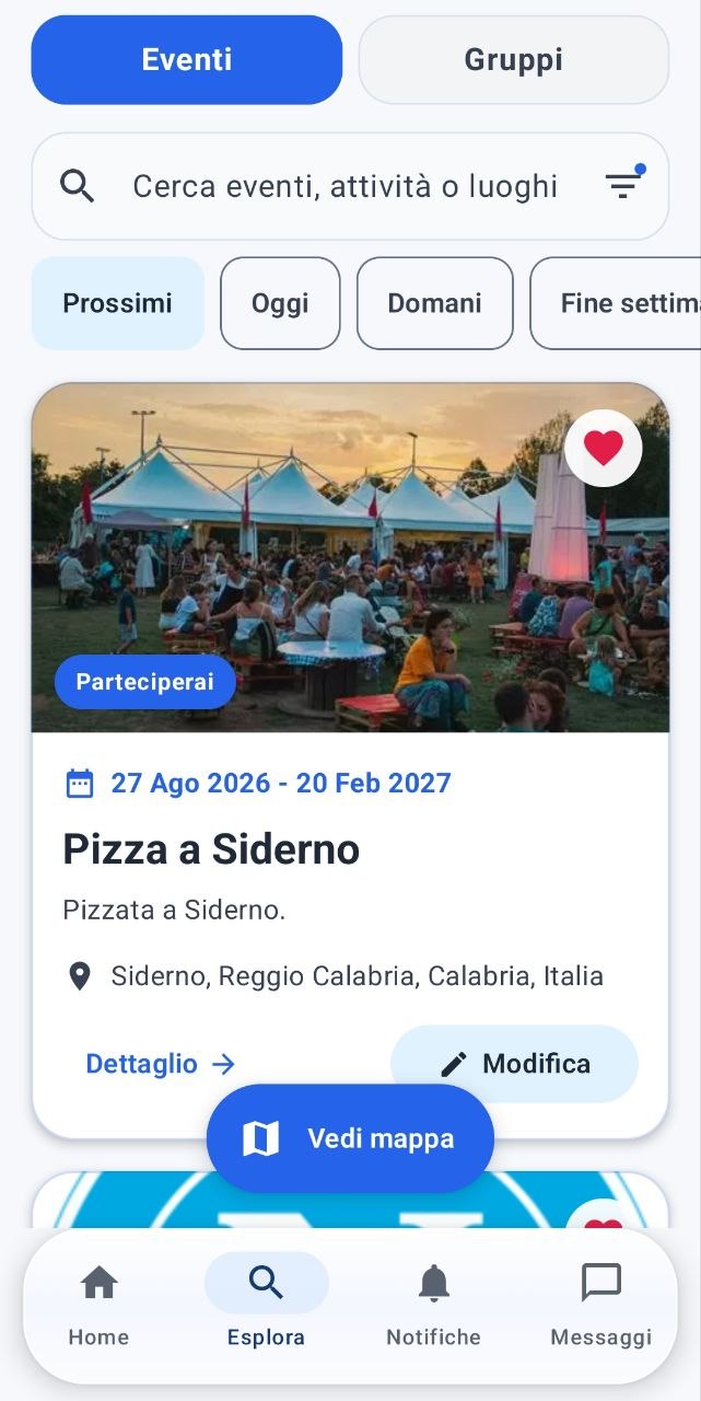 WeMates event list with search and date filters